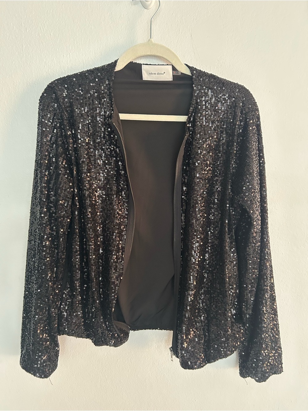 Black Sequin Bomber Jacket